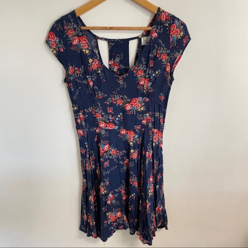 Abercrombie & Fitch Navy Floral Mini Dress with Back Cutout